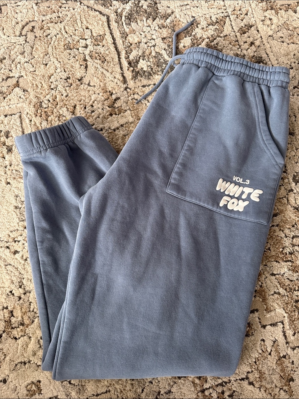 White Fox Boutique Slate Blue Track Joggers with Pocket Logo